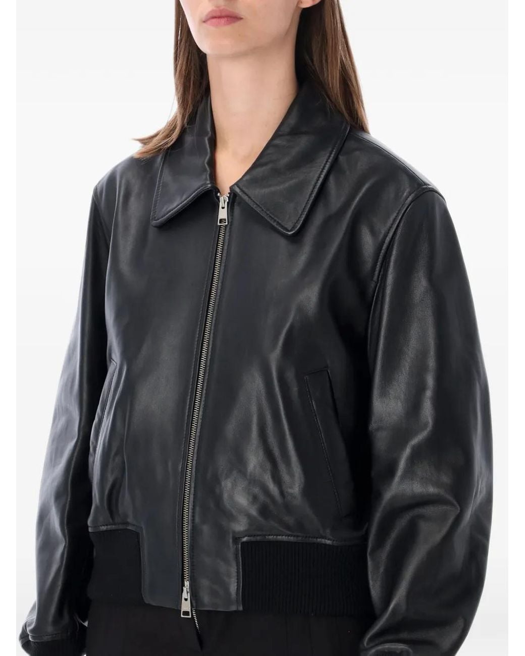 AMI Black Zip-Up Leather Jacket