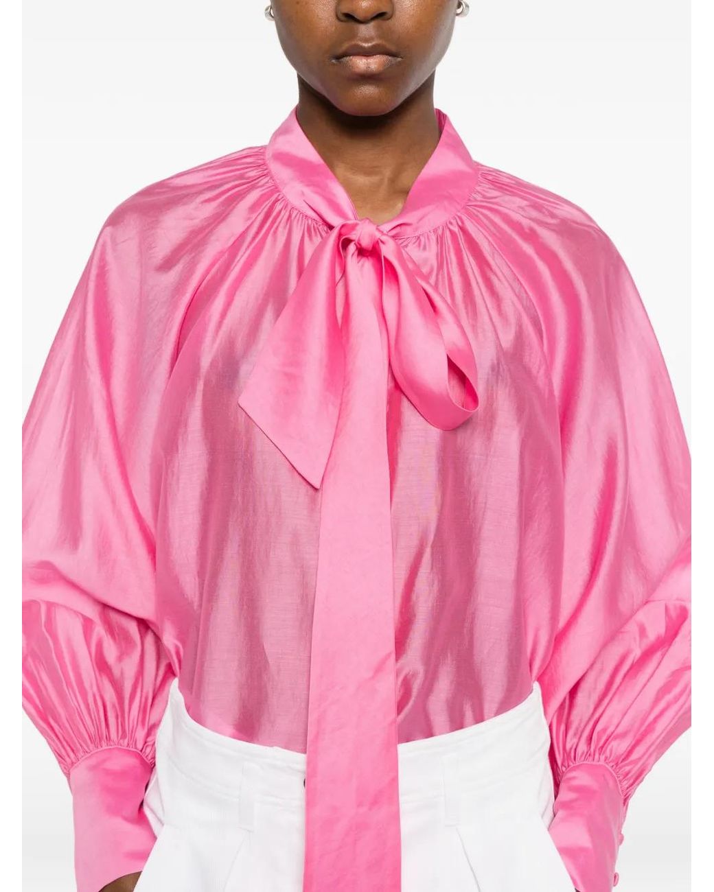 Twinset Pink Pussy-Bow Balloon-Sleeve Blouse