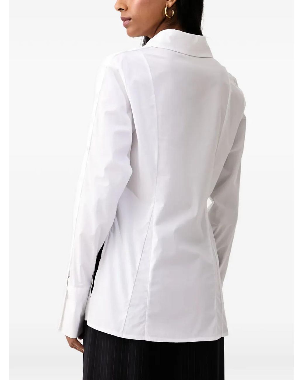 ViCOLO White Button-Sleeve Side-Slit Shirt