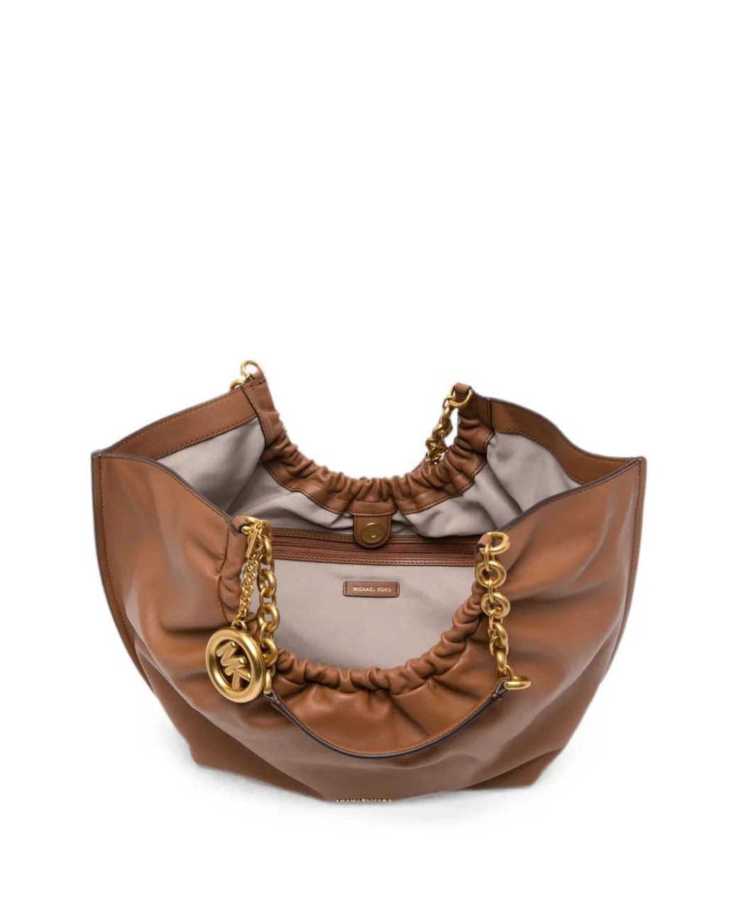 Michael Kors Brown Small Indie Cinch Chain-Link Shoulder Bag