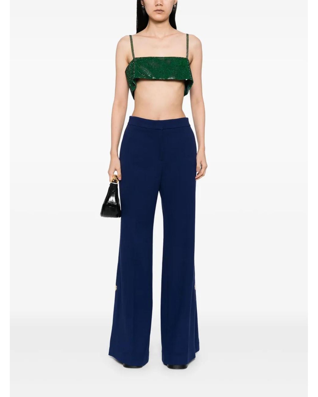 Elie Saab Blue Side Slit Flared Pants