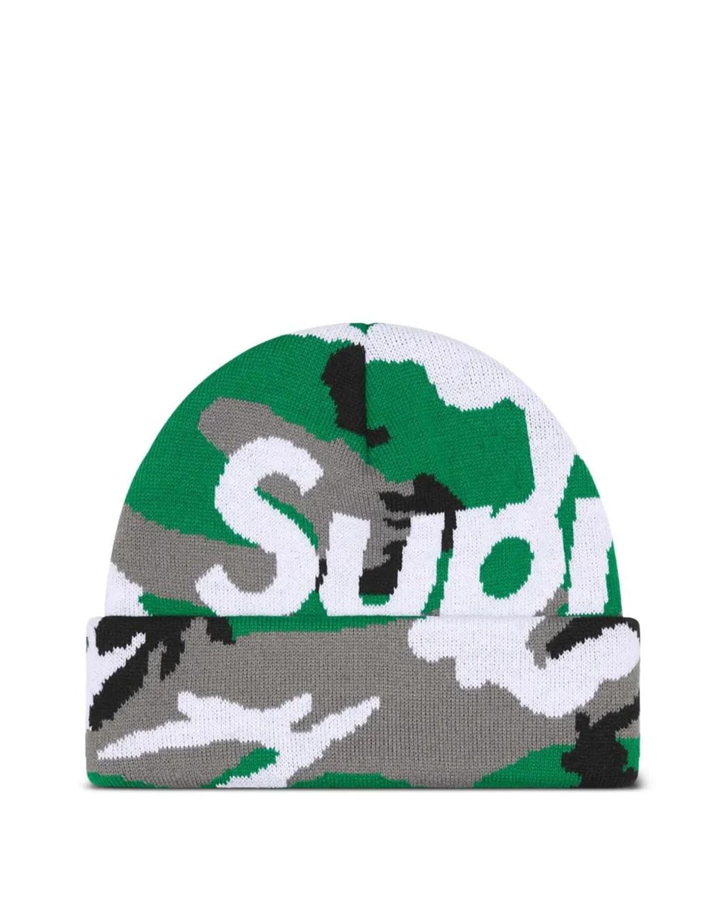Supreme Green Camouflage Logo Beanie Hat for men
