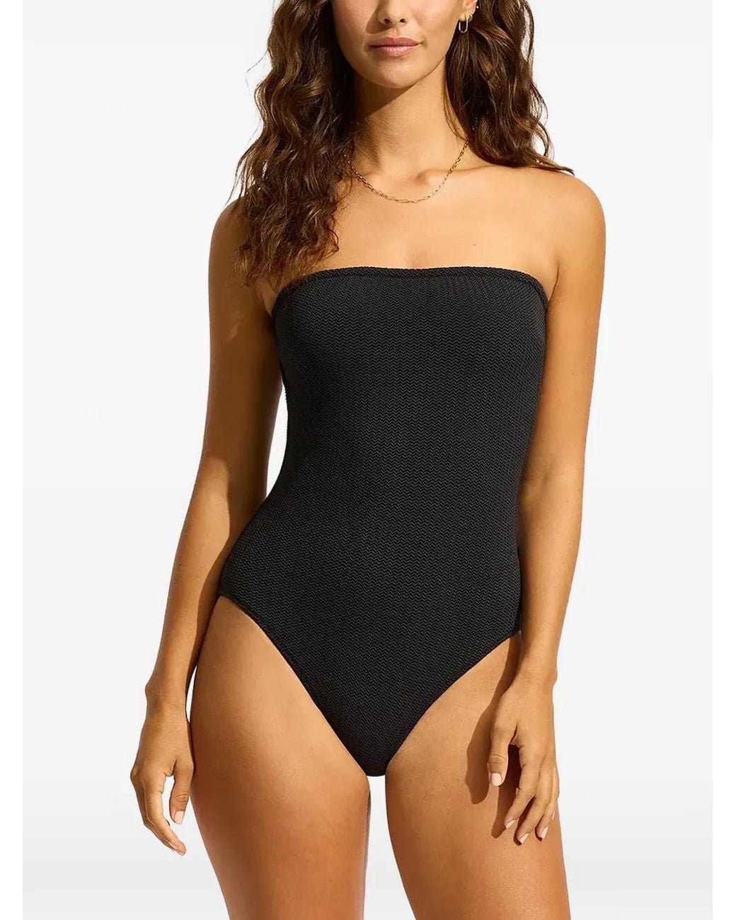 Seafolly Black Strapless Textured Swimsuit