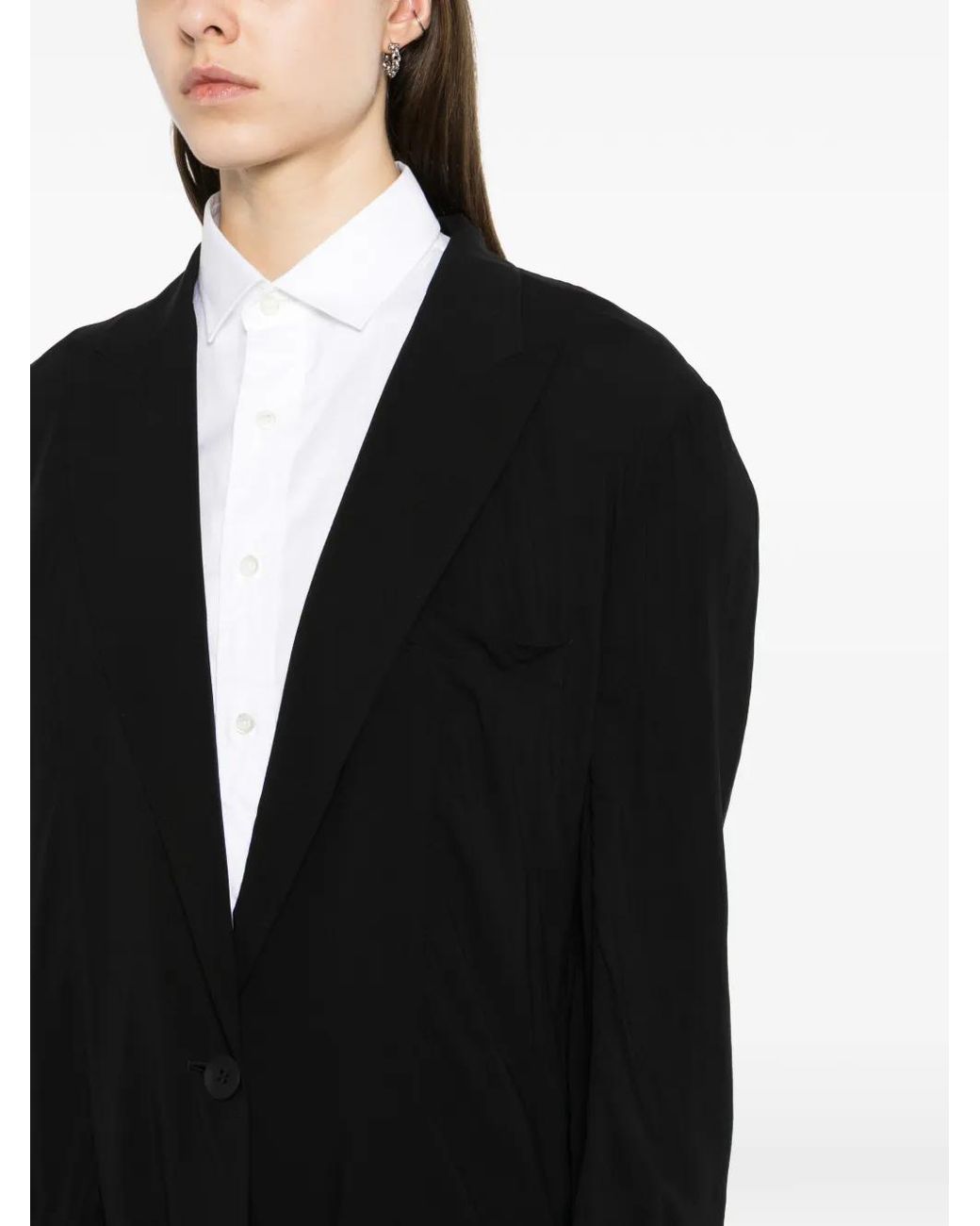Yohji Yamamoto Black Single-Breasted Notched-Lapel Jacket