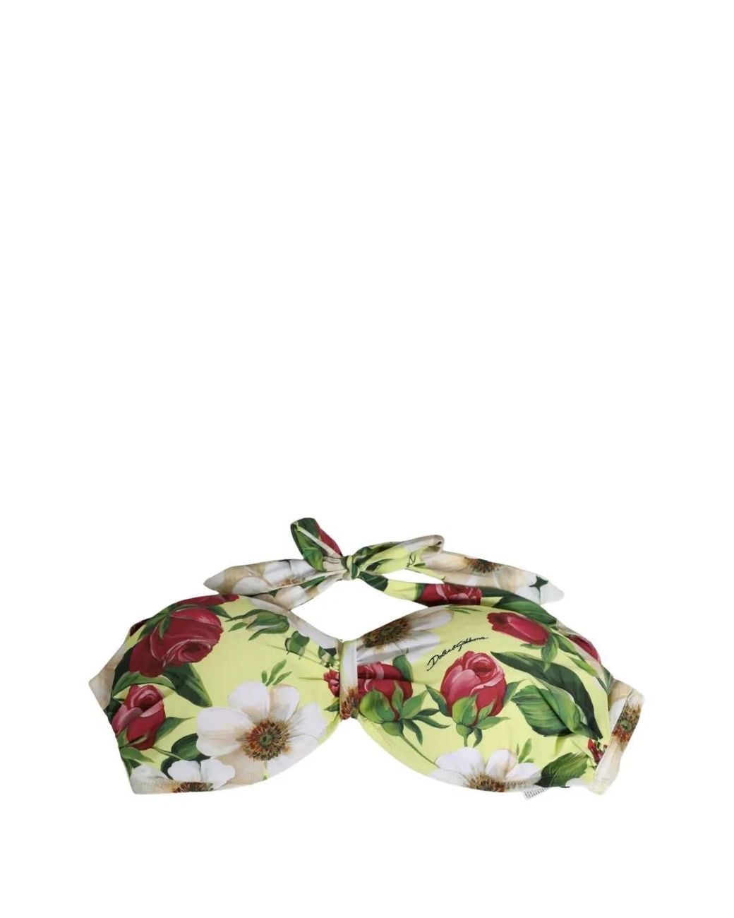 Dolce & Gabbana Green Floral-Print Halterneck Bikini Top