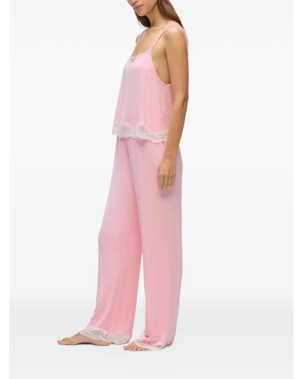 Karl Lagerfeld Pink Lace-Trim Pajamas Set