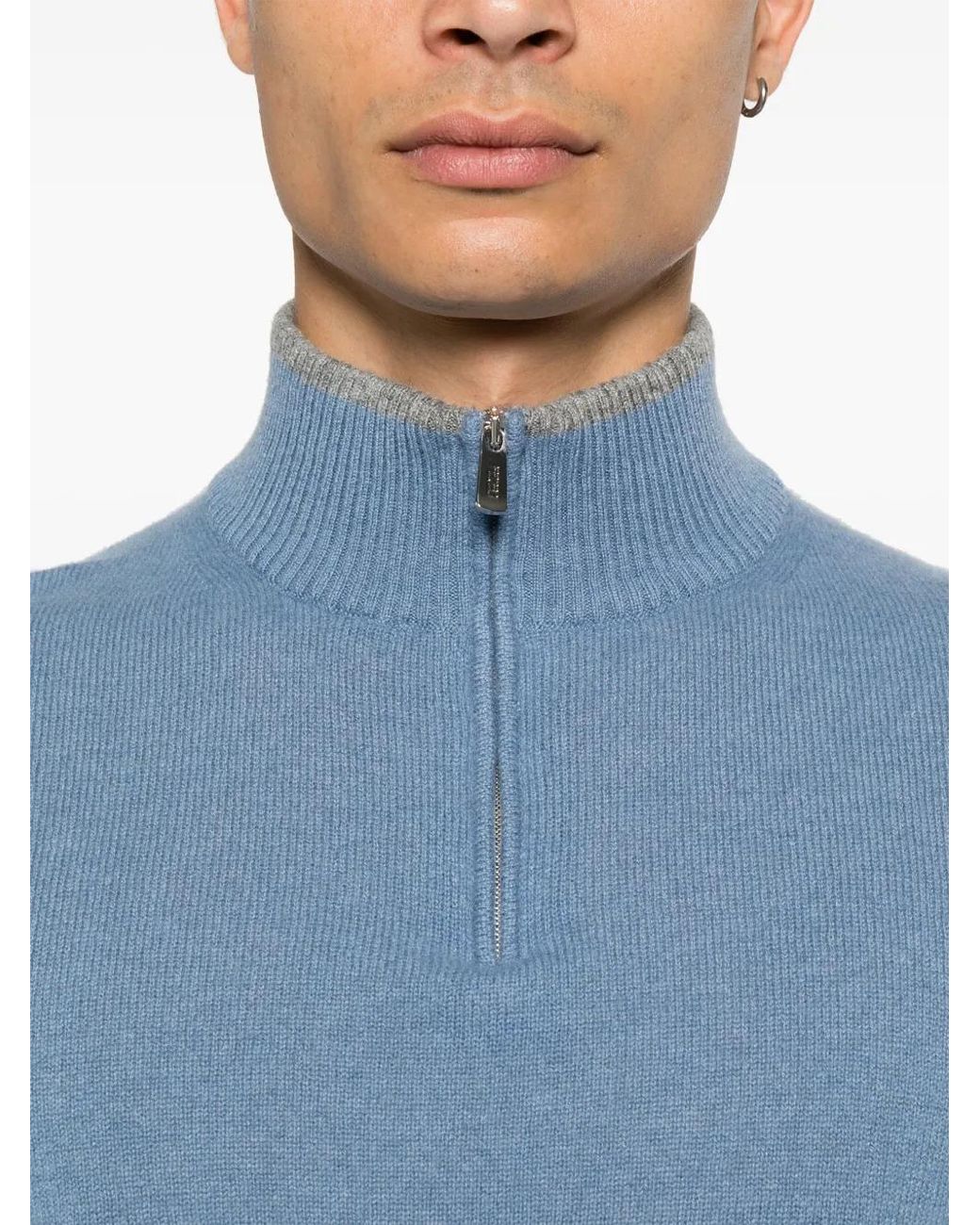 Fedeli Blue Cashmere Cardigan for men