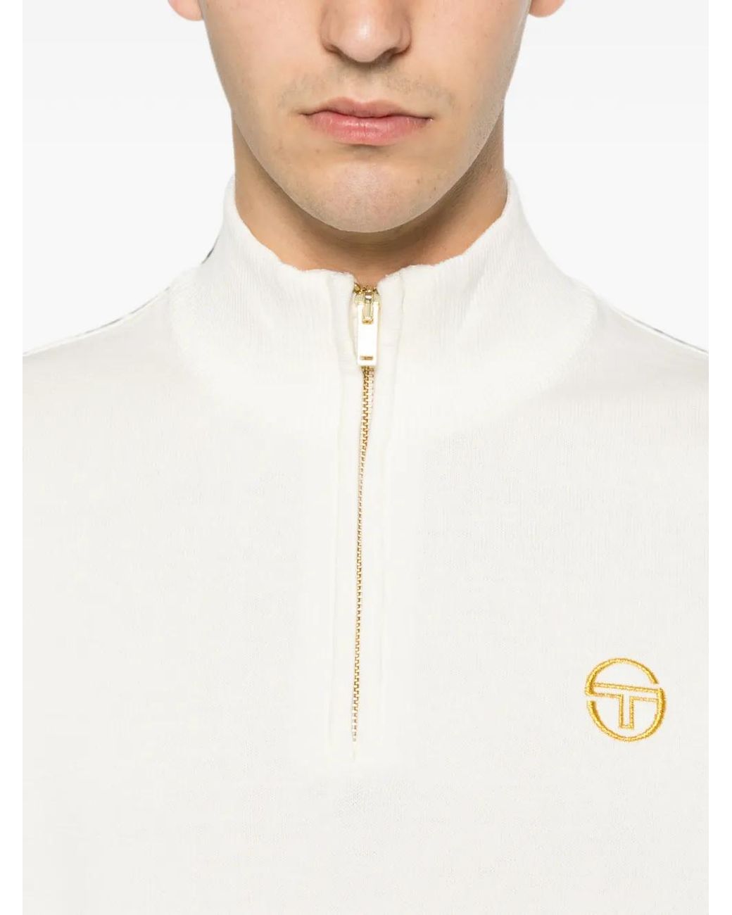 Sergio Tacchini White Logo-Embroidered Zipped Polo Shirt for men