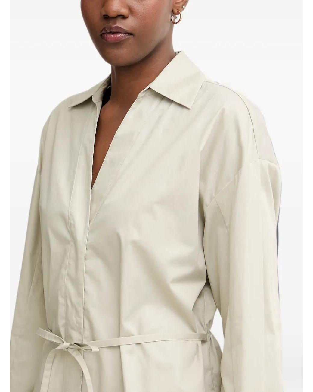 ARMANI EXCHANGE Natural Belted Long-Sleeve Mini Shirt Dress