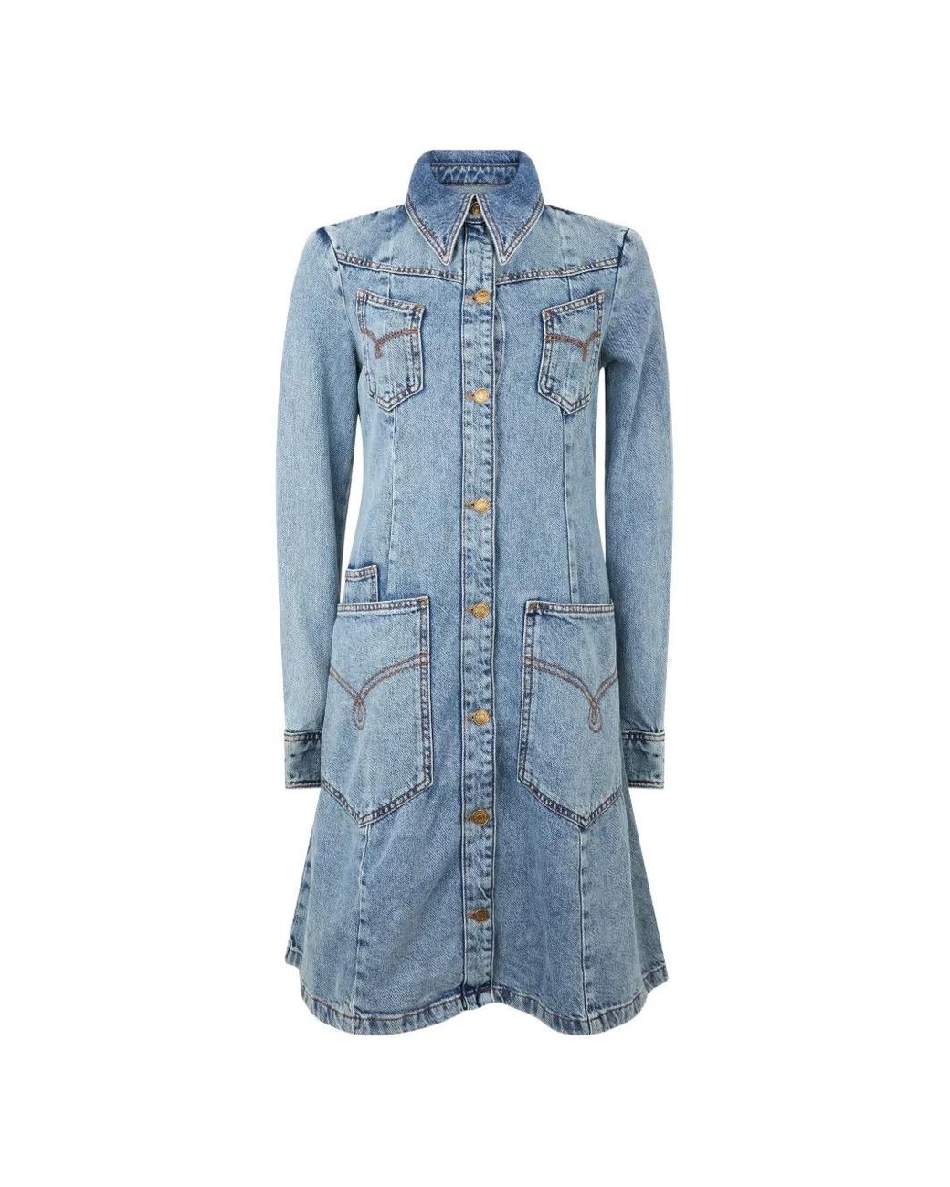 Moschino Blue Button-Up Flared-Skirt Mini Dress
