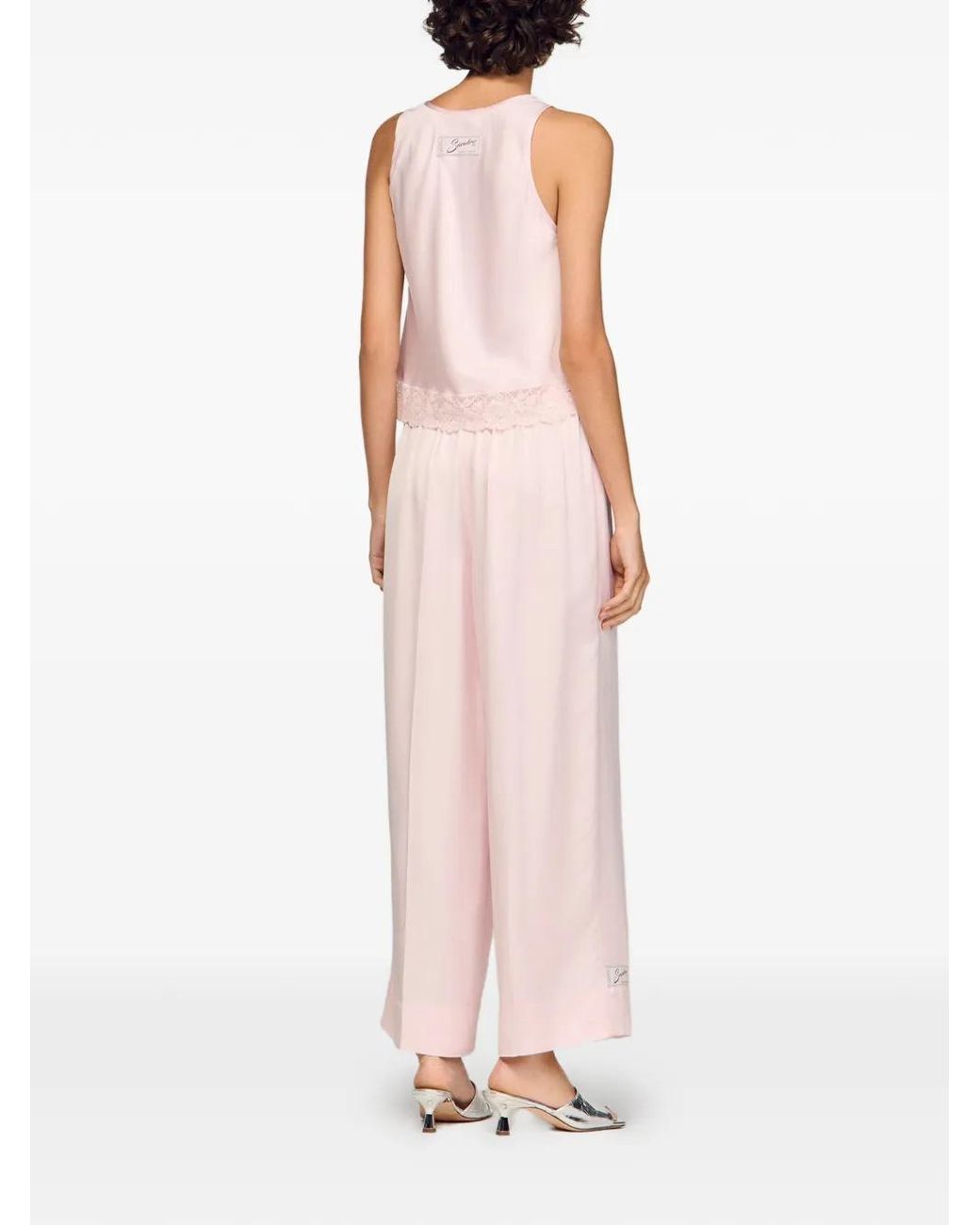 Sandro Pink Satin Top With Lace
