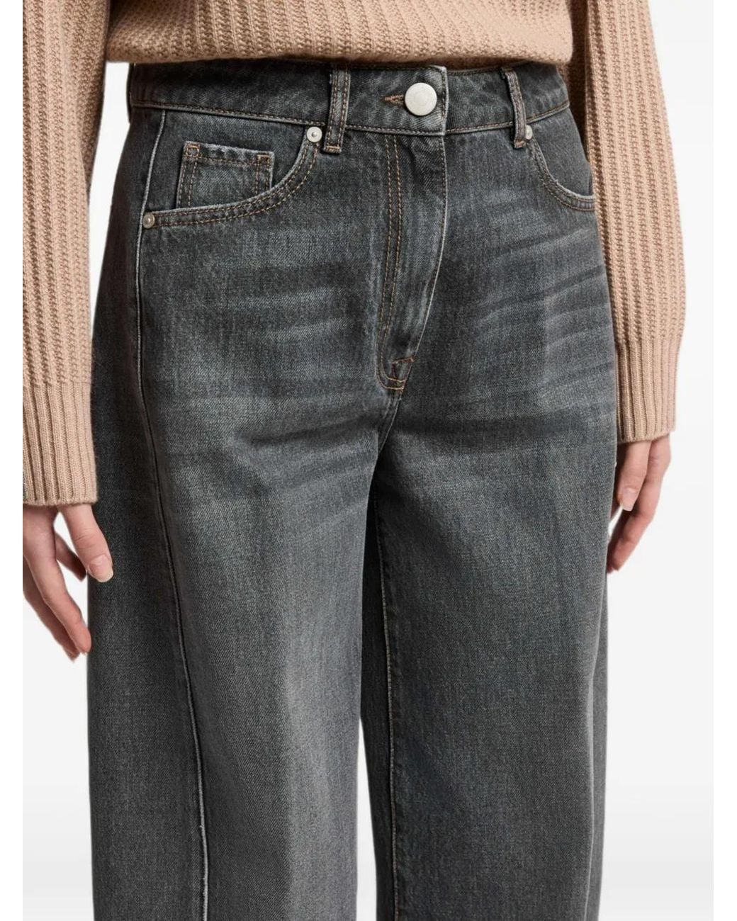 Peserico Black Faded-Effect Wide-Leg Jeans
