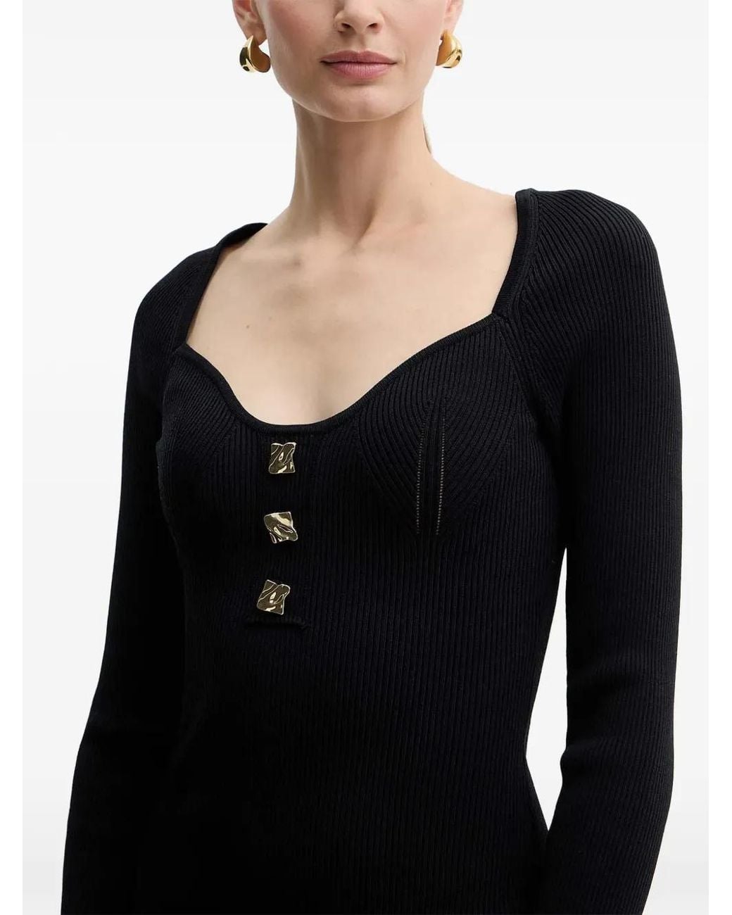 Fracomina Black Geripptes Kleid mit Knöpfen