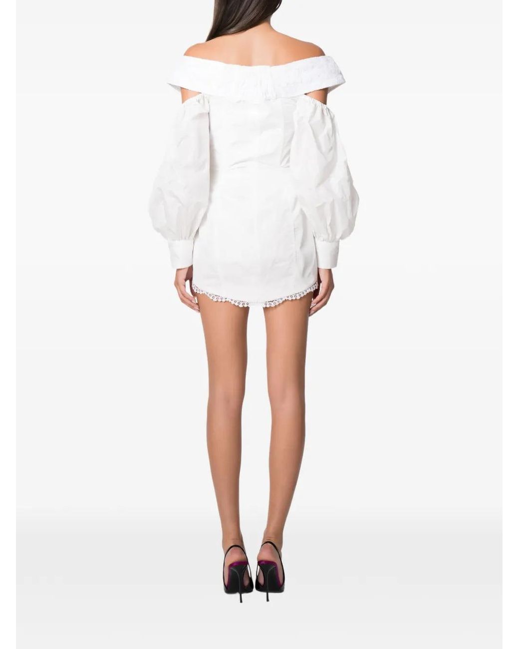 NORINA ST White Lace-Panelled Off-Shoulder Mini Dress
