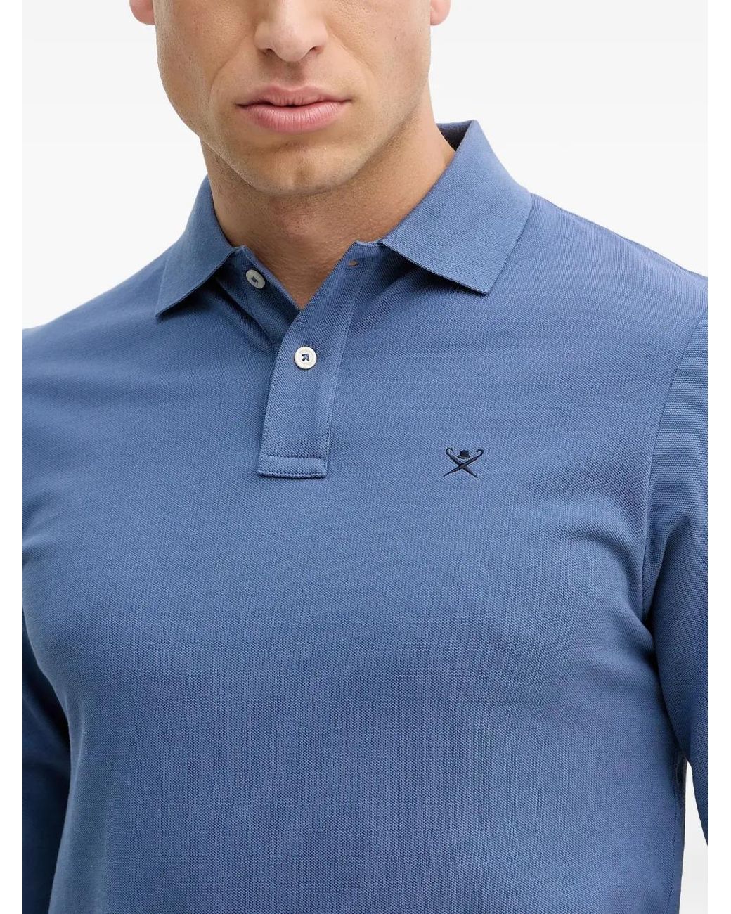 Hackett Blue Long-Sleeved Logo-Embroidered Polo Shirt for men