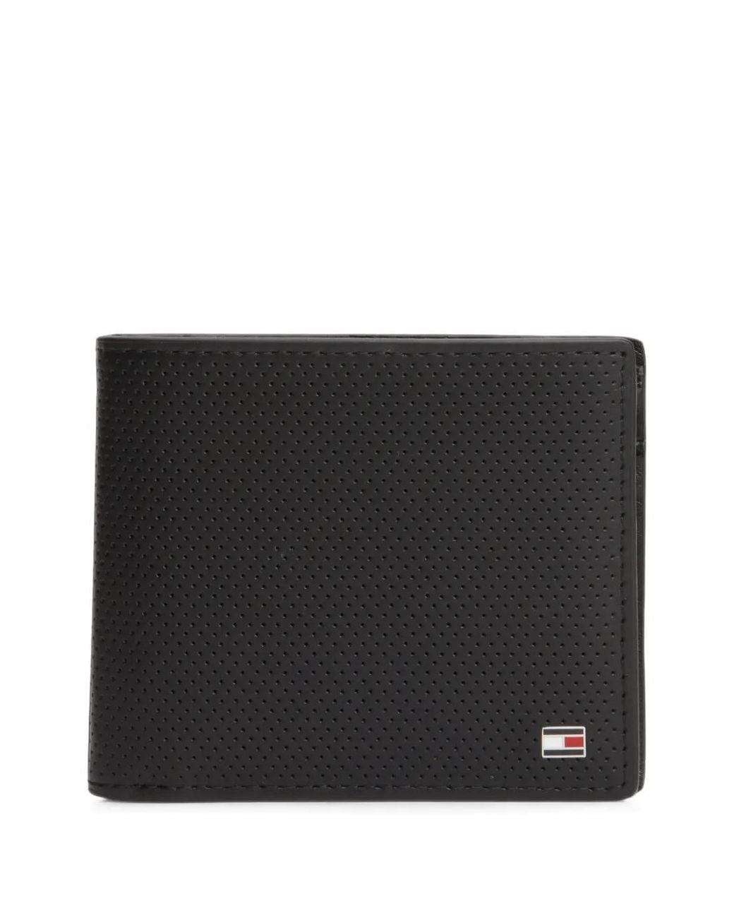 Tommy Hilfiger Black Perforated Logo-Plaque Wallet for men