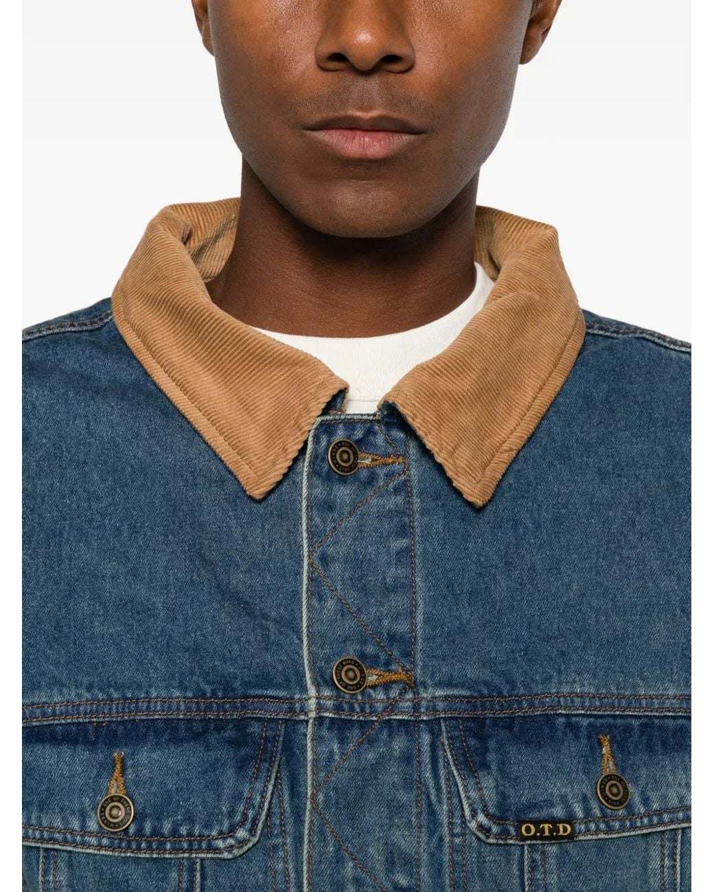 One Of These Days Blue Veste En Jean À Col Côtelé for men