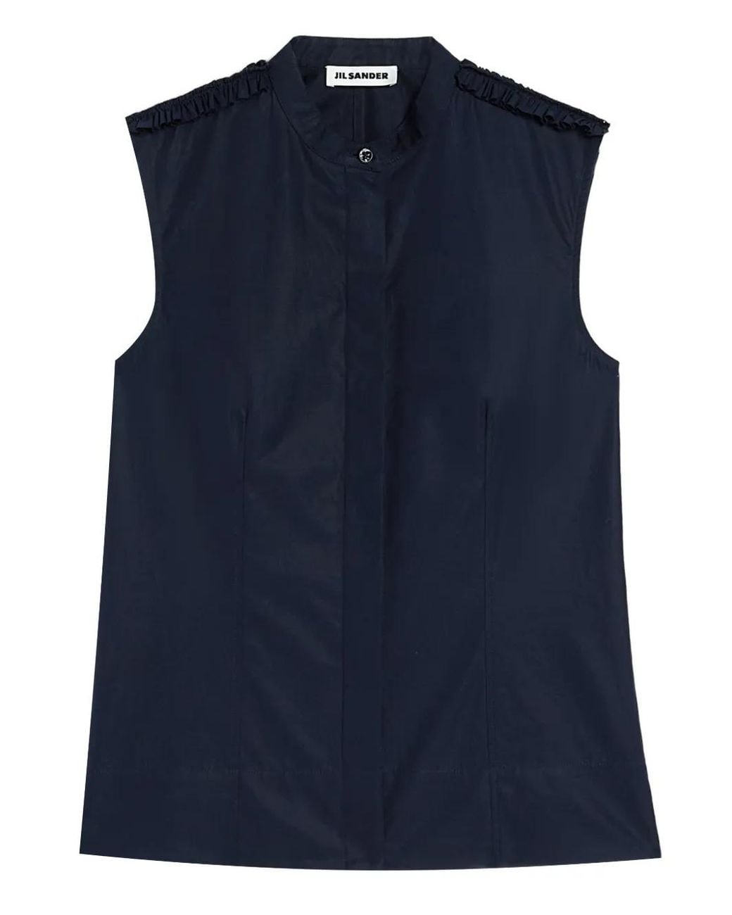 Jil Sander Blue Cotton Poplin Ruffle Shirt