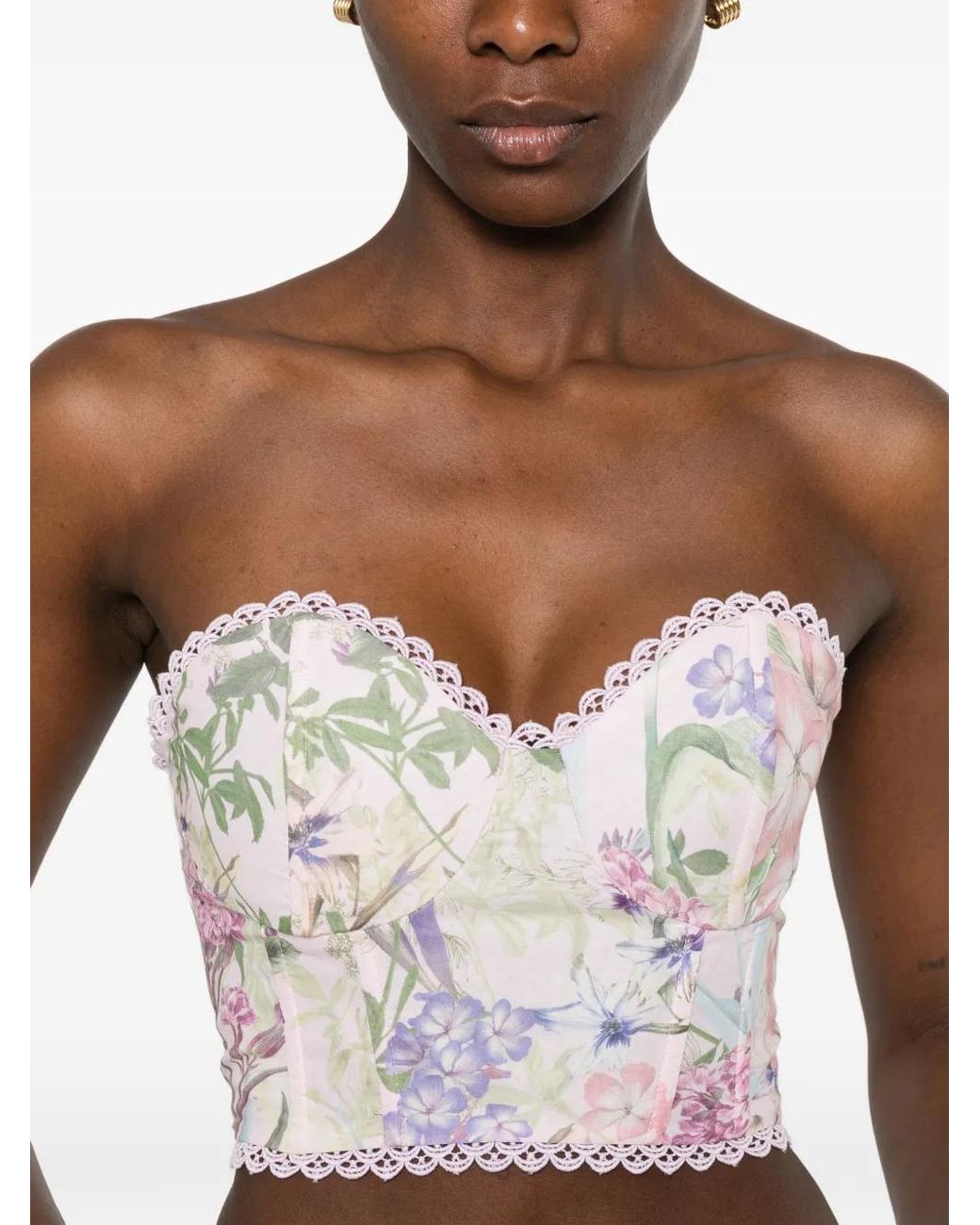 Charo Ruiz Pink Bio Floral-Print Lace-Trim Top