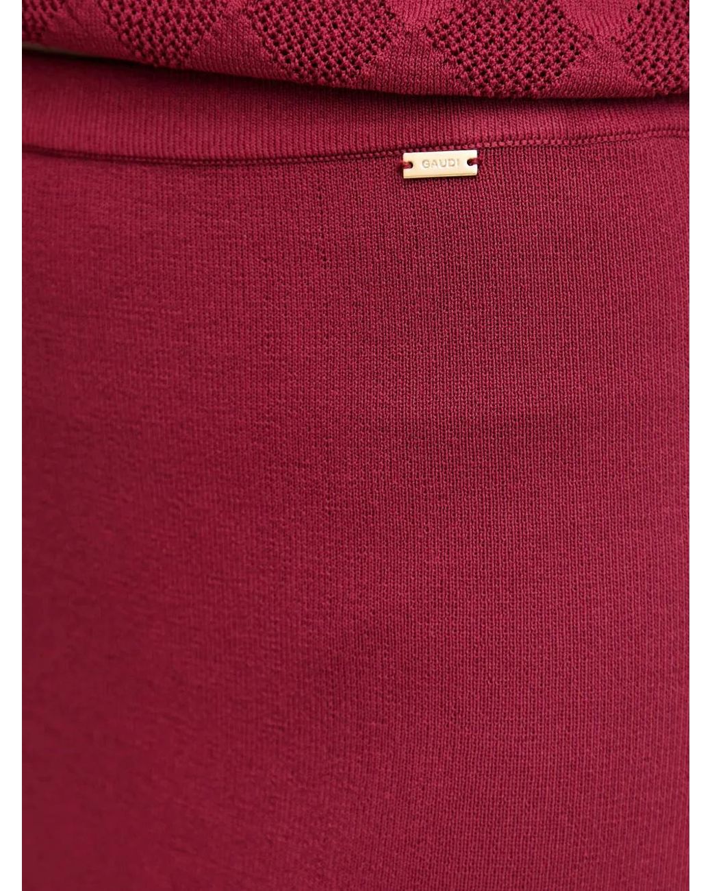 GAUDI Red Perforated-Knit Midi Skirt