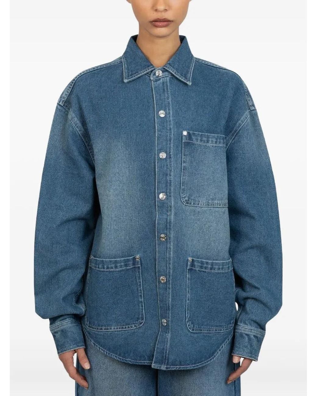 House Of Sunny Blue Patch-Pockets Denim Shirt