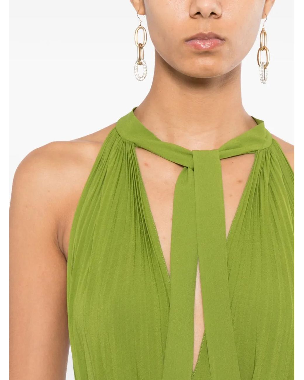 Tom Ford Green Sunray Plissé Lavalliere Pleated Dress
