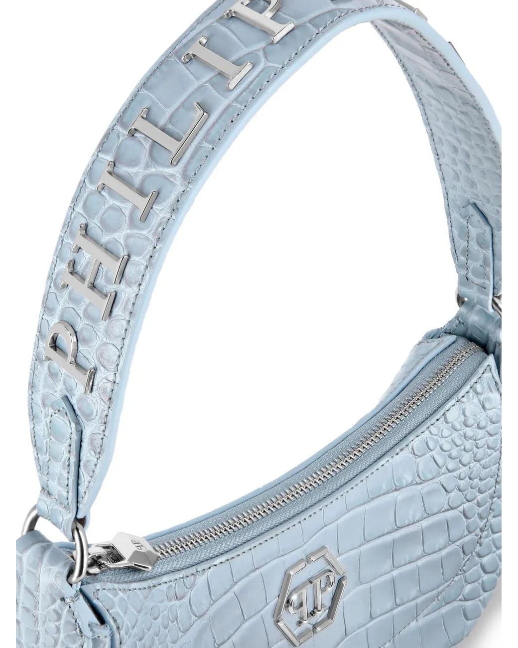 Philipp Plein Blue Croco-Printed Tote Bag