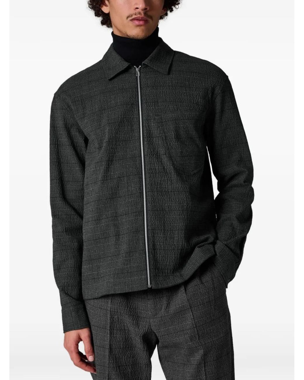 Paul Smith Black Textured-Cotton Check Zip Overshirt for men