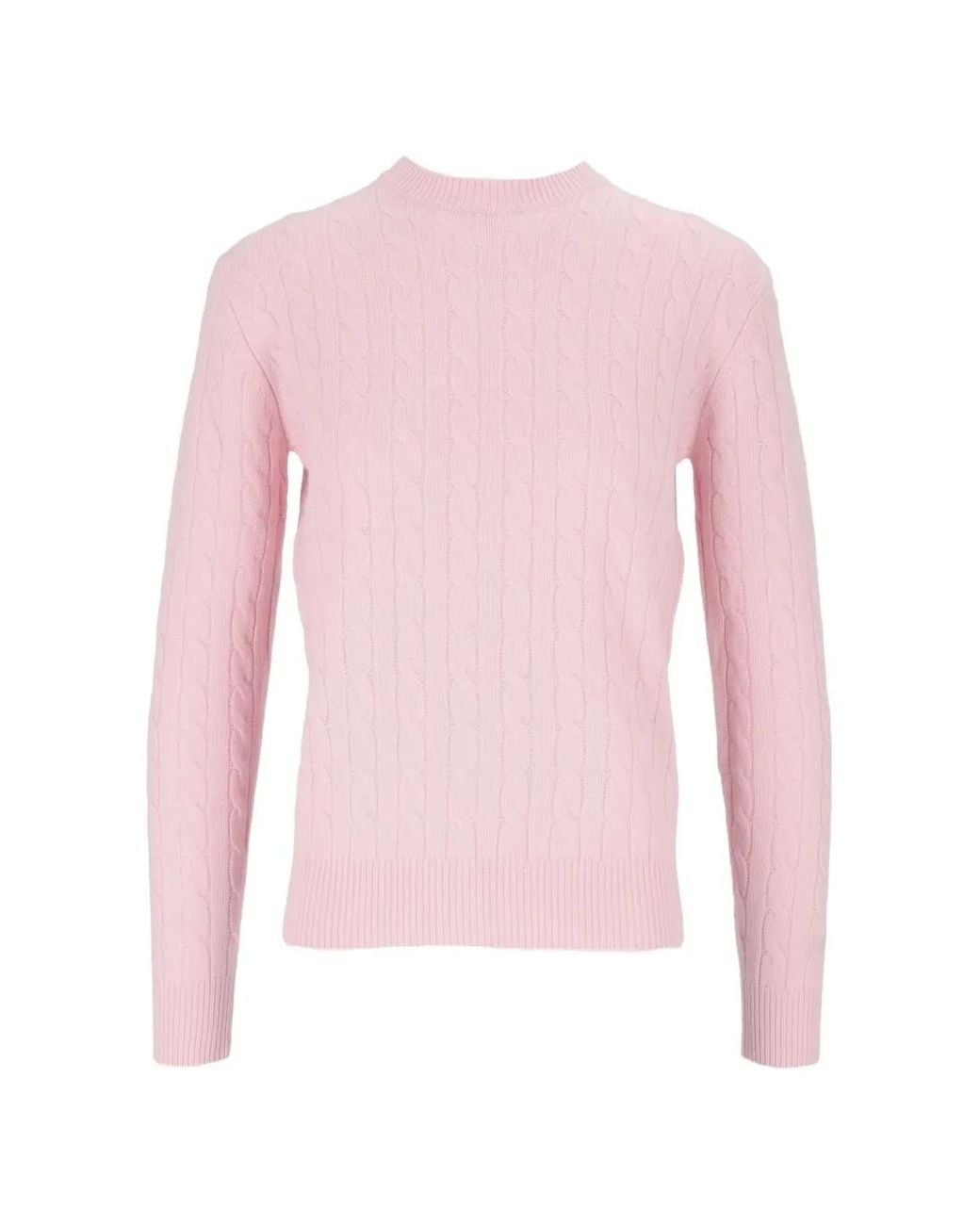 Mc2 Saint Barth Pink Sorbonne Wool Crewneck Sweater With Cable Stitch