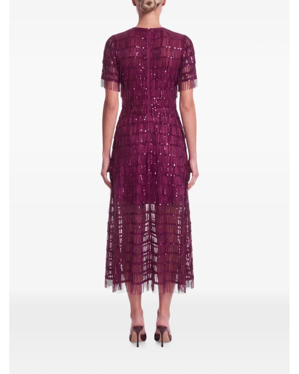 POST MERIDIEM Purple Sequin-Embellished Fringed Midi Dress