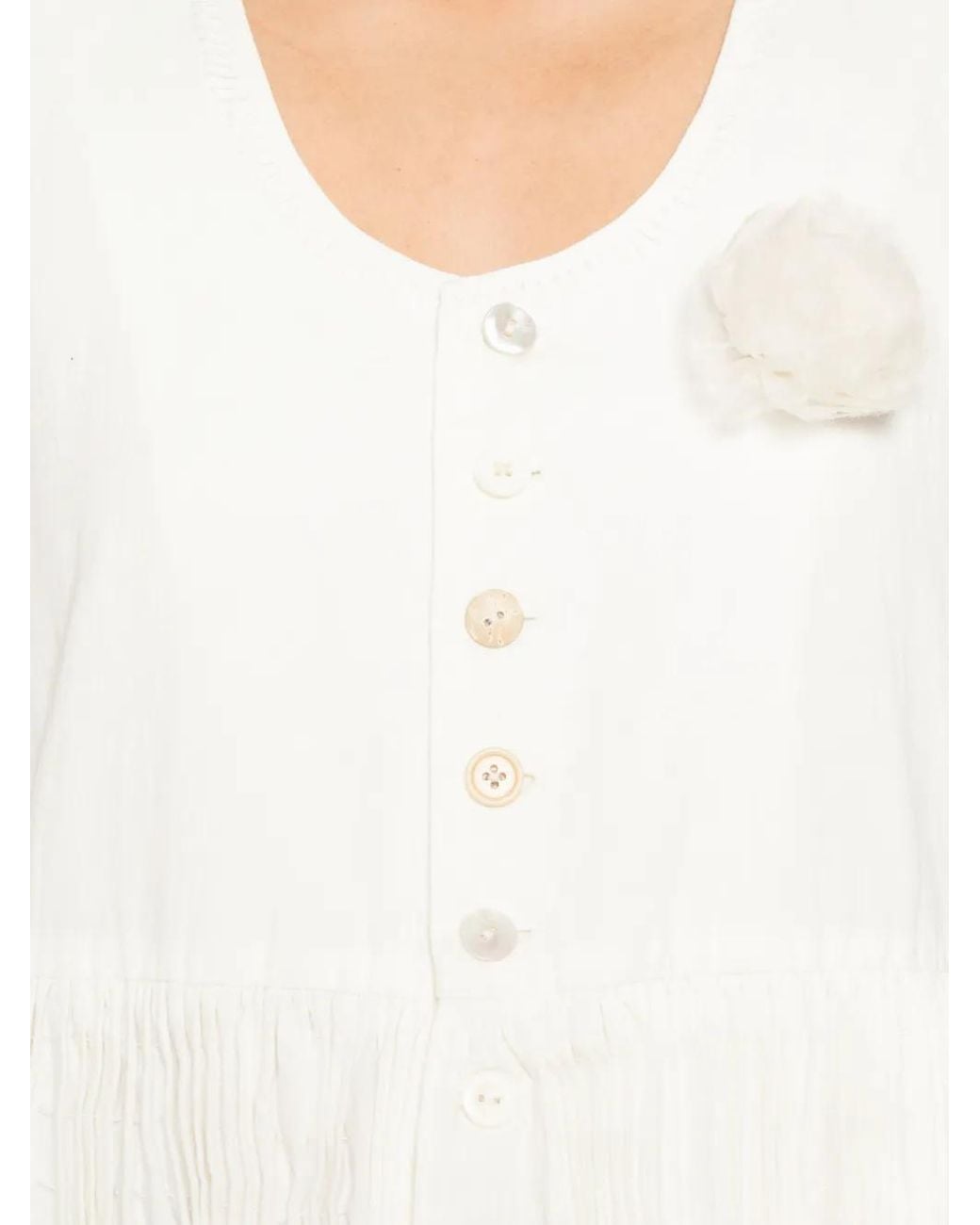 A Tentative Atelier White Pleated Floral-Appliqué Dress