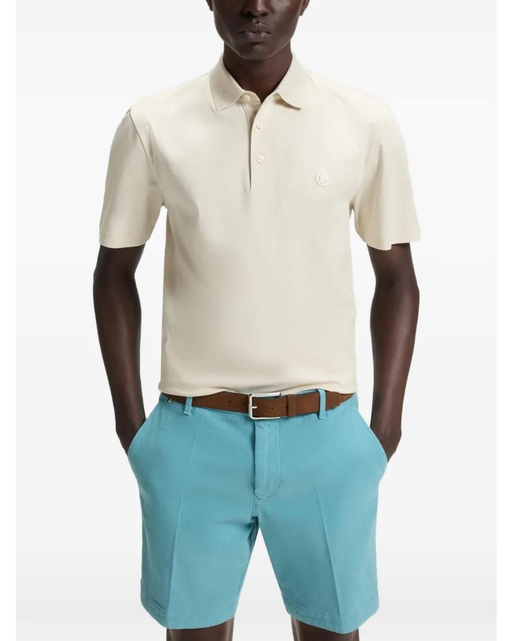 Boss White Double Monogrammed Polo Shirt for men
