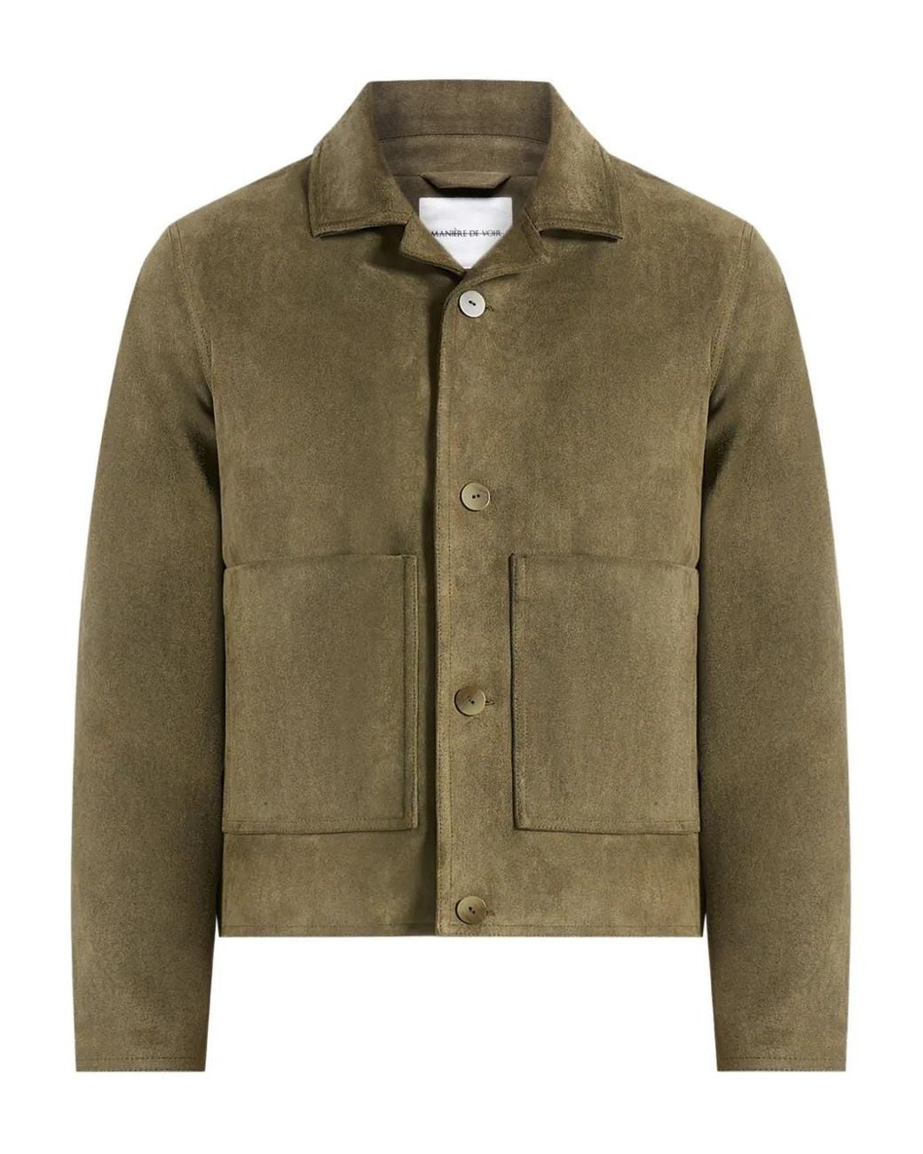 Manière De Voir Green Michel Suede-Effect Revere-Collar Jacket for men