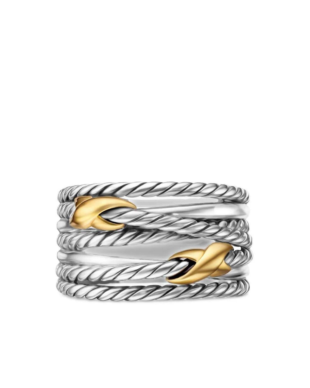 David Yurman White 18Kt And Sterling Double X Crossover Ring (13Mm)