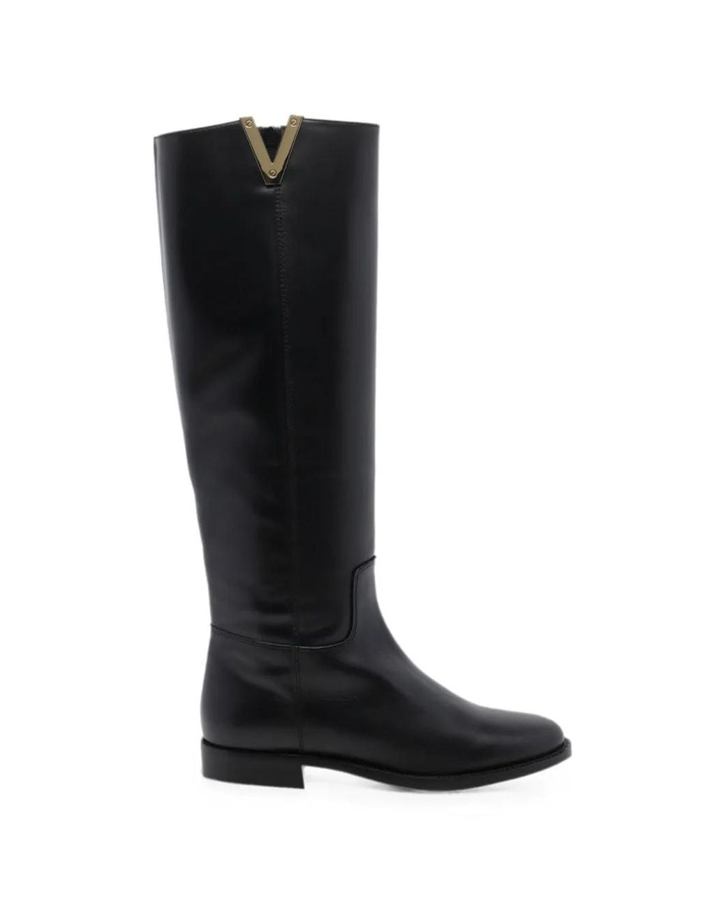 Via Roma 15 Black V-Logo Leather Knee-High Boots
