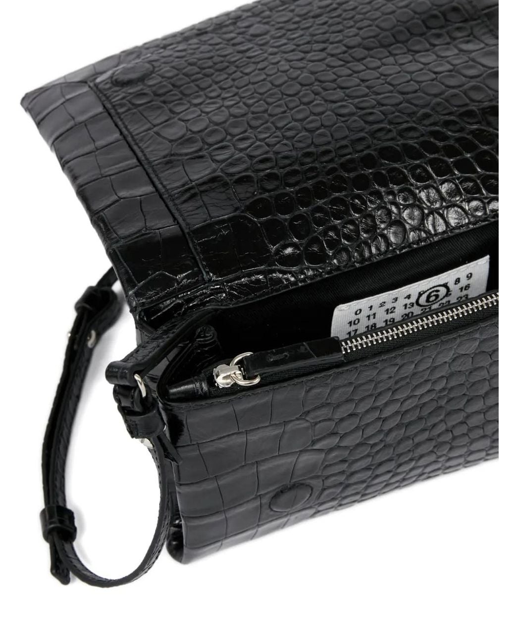 MM6 by Maison Margiela Black Small Croco-Embossed Shoulder Bag