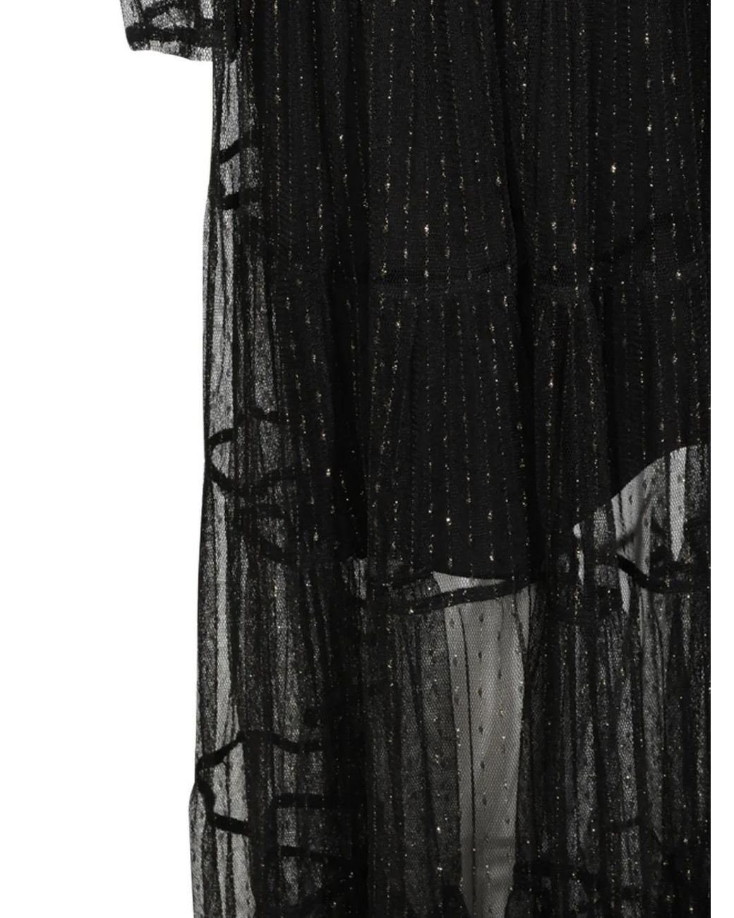 Twinset Black Long Tulle Dress With Pleated Flounces
