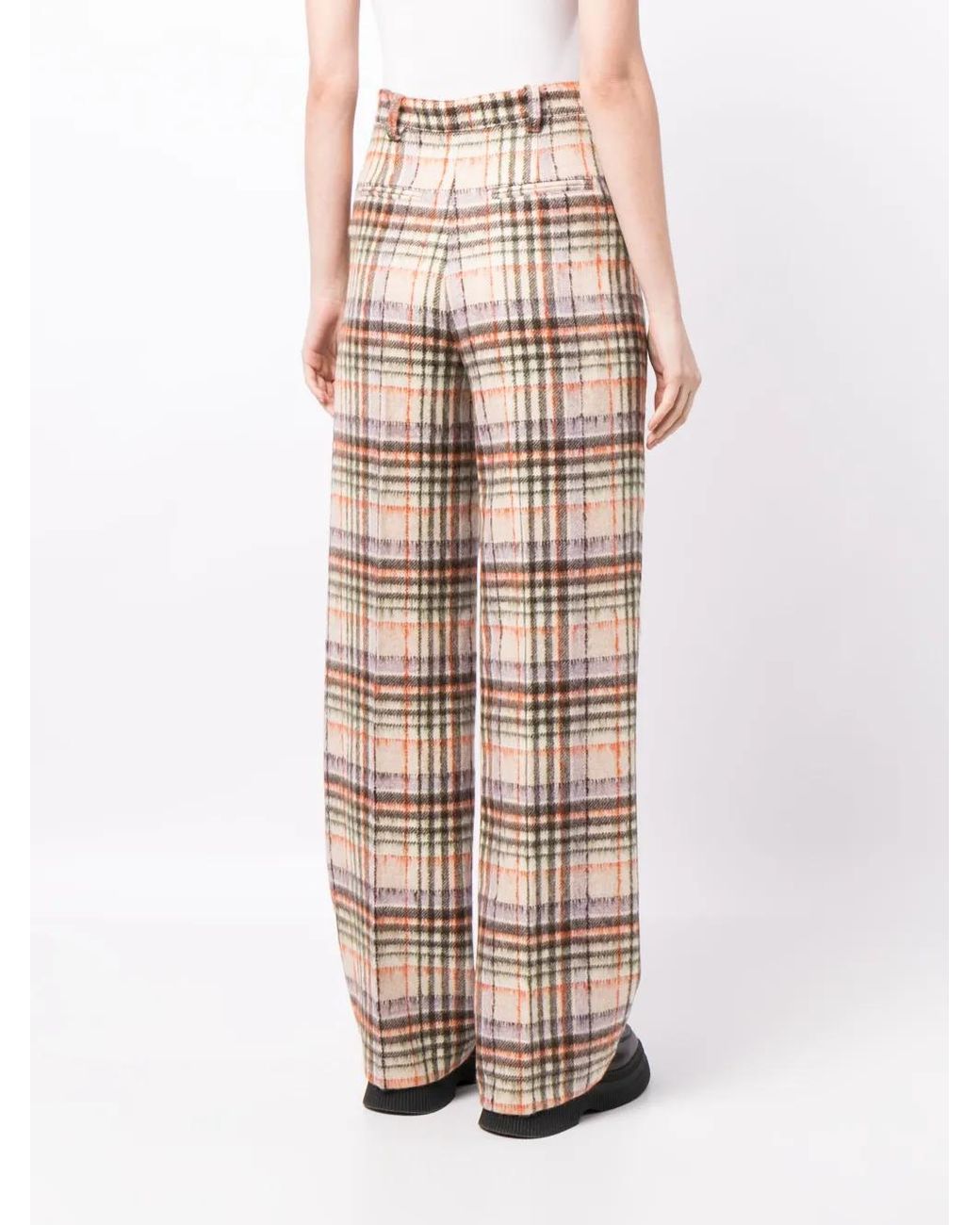 Sonia Rykiel Natural Checked Felted Wool Straight-Leg Trousers