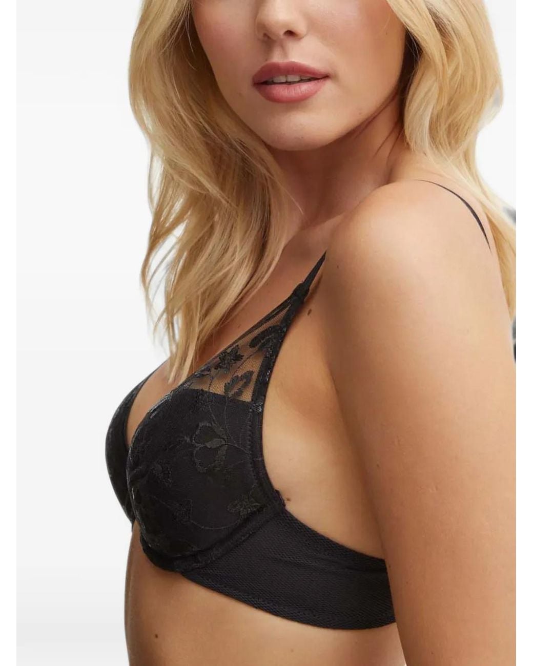 Chantelle Black Floral-Embroidered Mesh-Panelled Bra