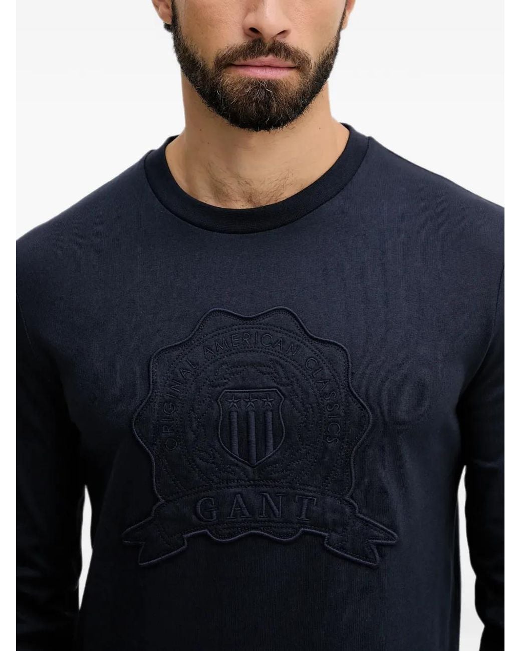 Gant Blue T-Shirt À Manches Longues Et Logo Brodé for men