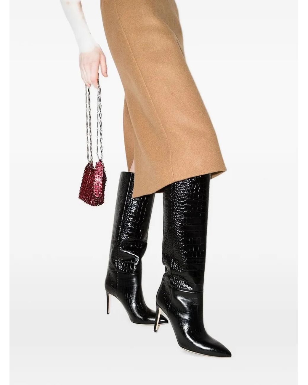 Paris Texas Black Croc-Effect Stiletto Boots