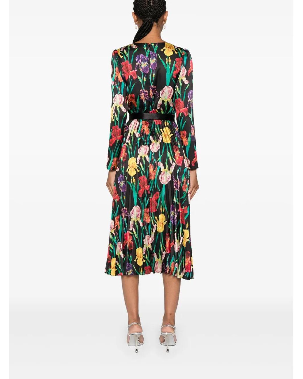 Nissa Green Floral-Print Midi Dress