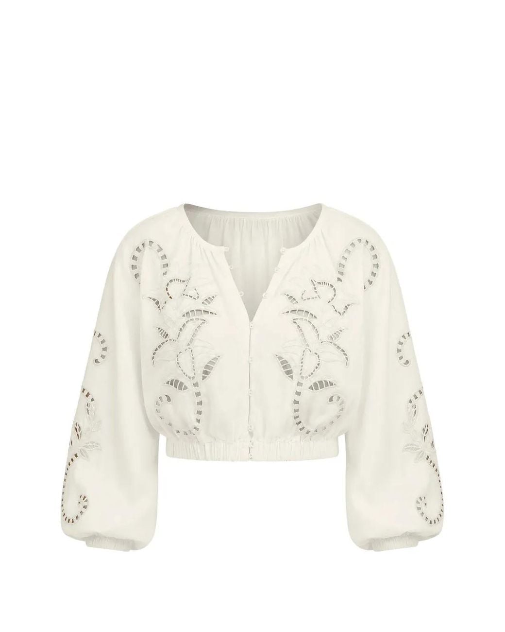 Farm Rio White Richilieur Long-Sleeved Blouse