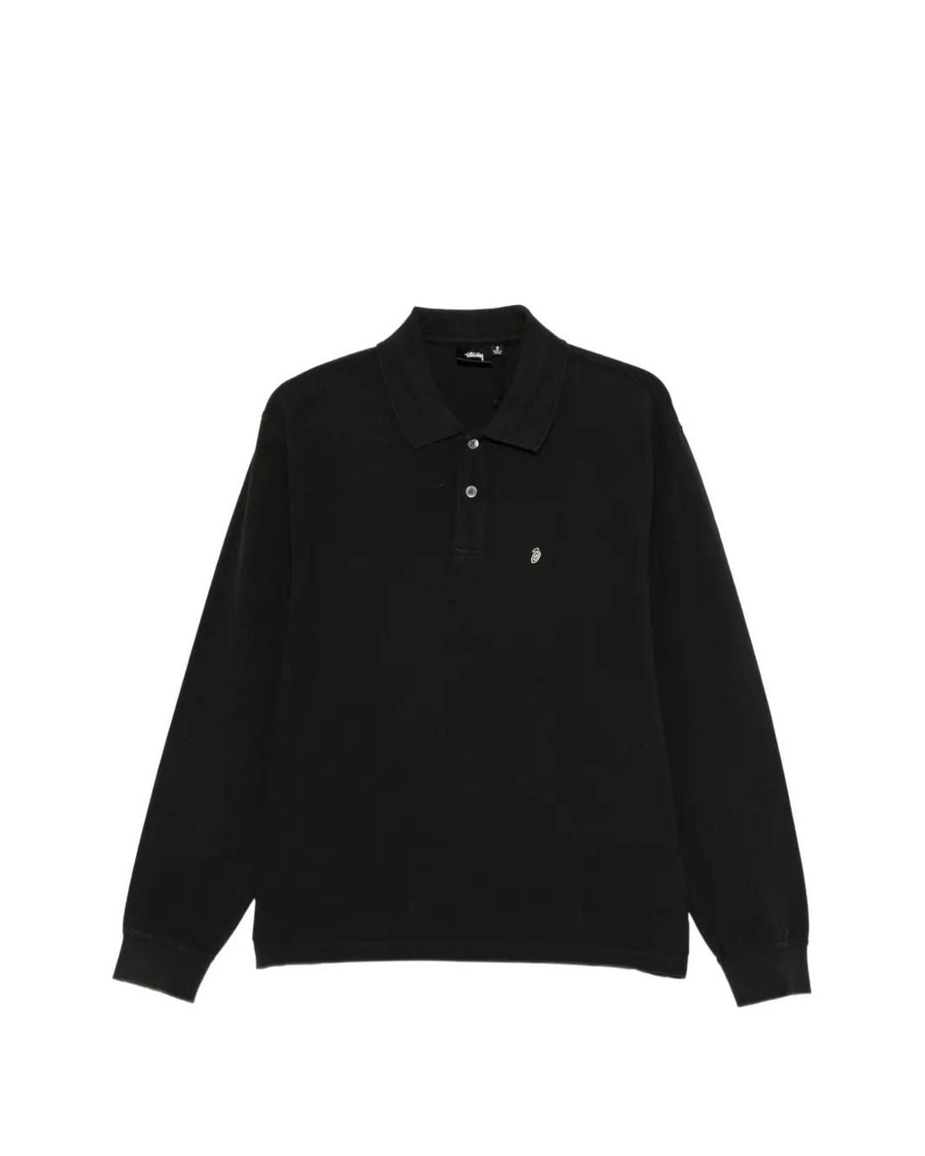 Stussy Black Logo-Embroidered Long-Sleeve Polo Shirt for men