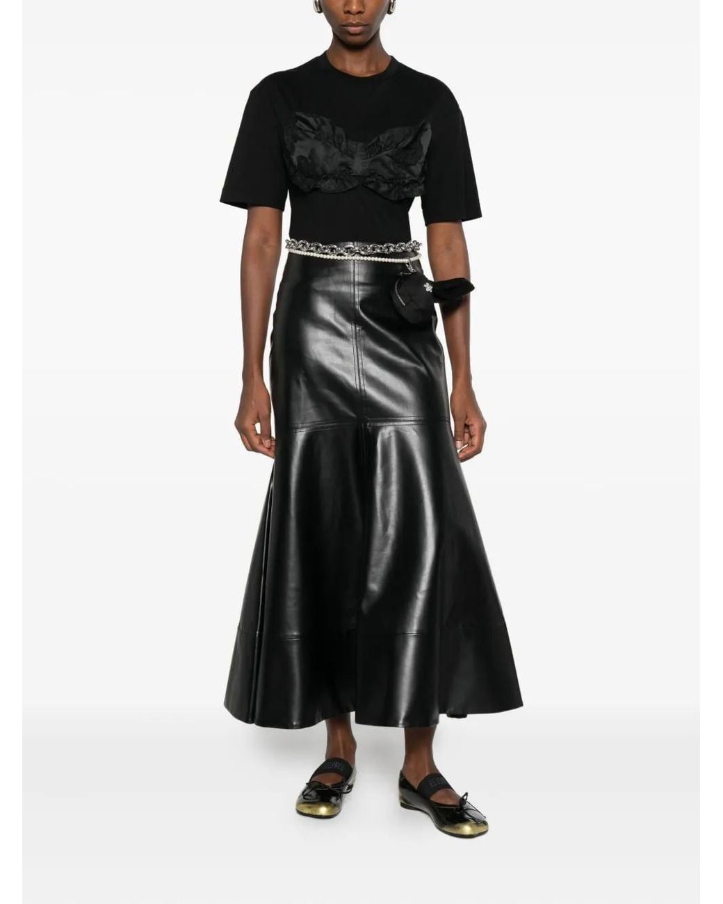 Simone Rocha Black Ruffled Satin-Panel T-Shirt
