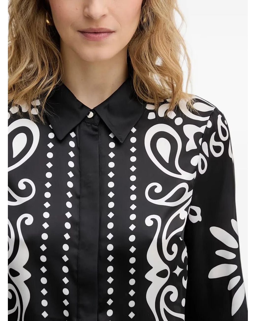 Morgan Black Paisley-Print Long-Sleeve Shirt