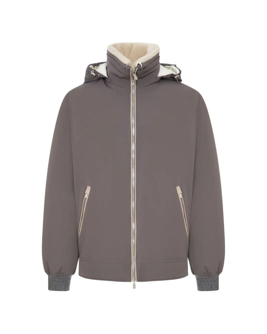 Brunello Cucinelli Brown Stretch Bonded Nylon Down Jacket With Detachable Hood for men