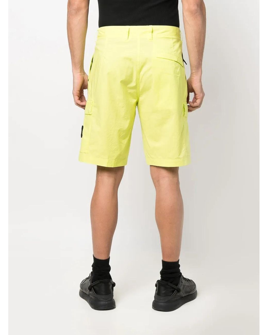 Stone Island Yellow Compass Logo-Patch Cargo Shorts for men