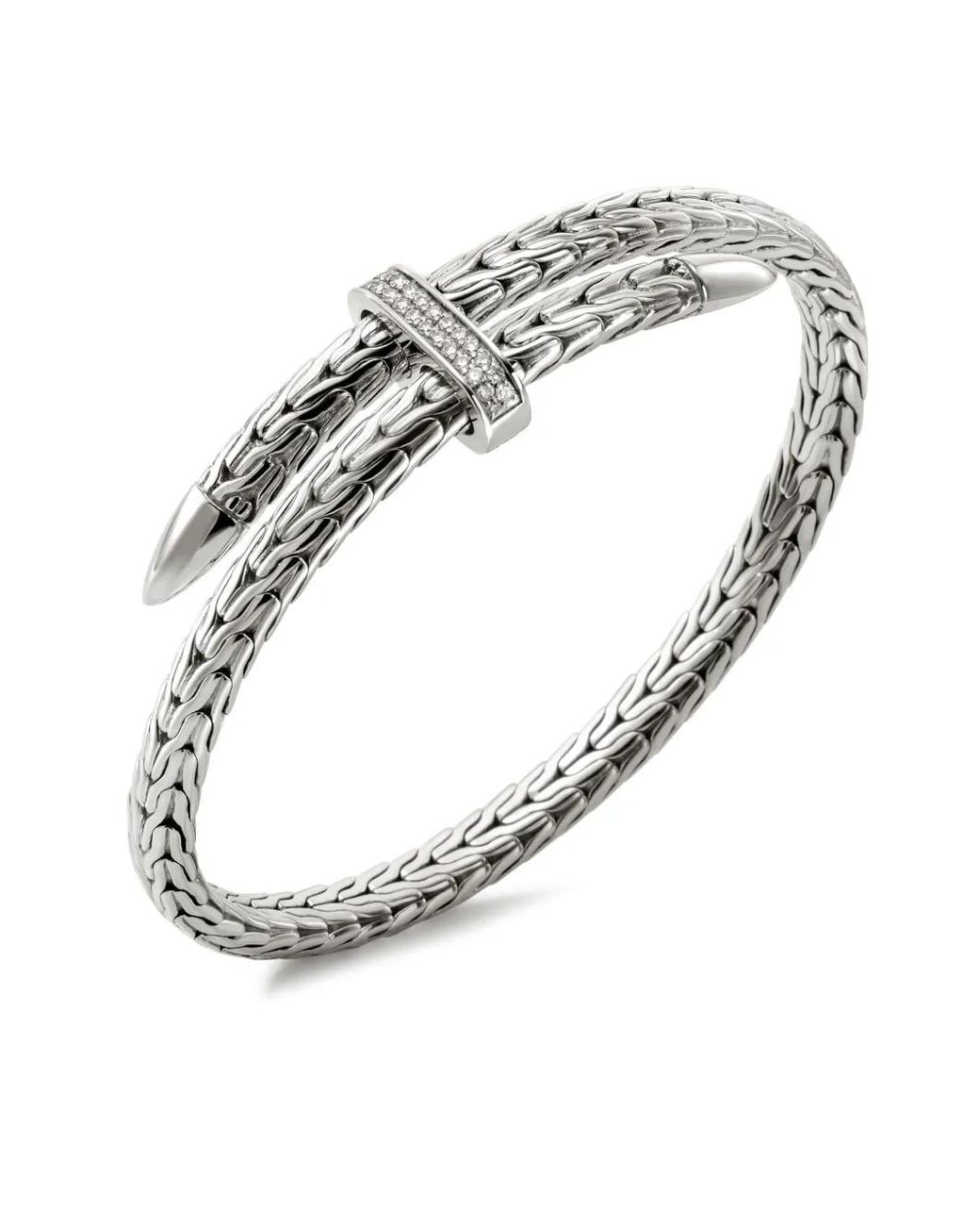 John Hardy White Sterling Spear Flex Diamond Cuff Bracelet