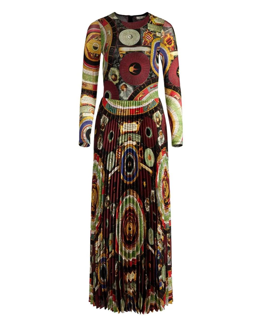 Alice + Olivia Ivey Sunburst-Pleated Maxi Dress in Black | Lyst